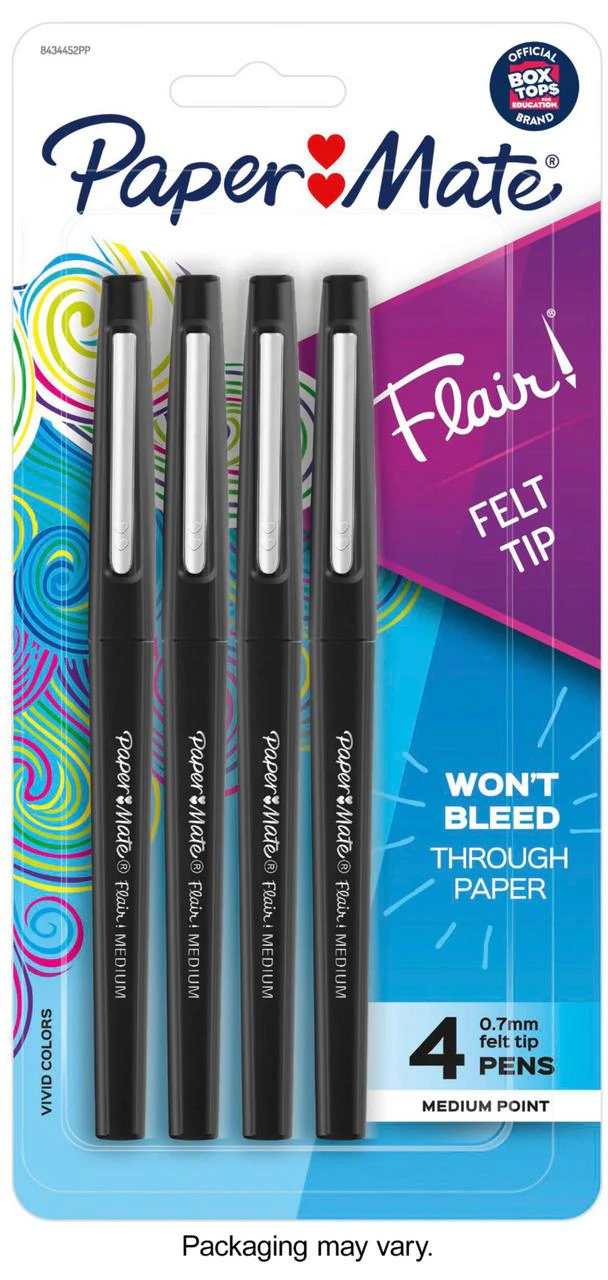 PAPER MATE Flair Felt Tip Black  Pack of 4 Box of 6