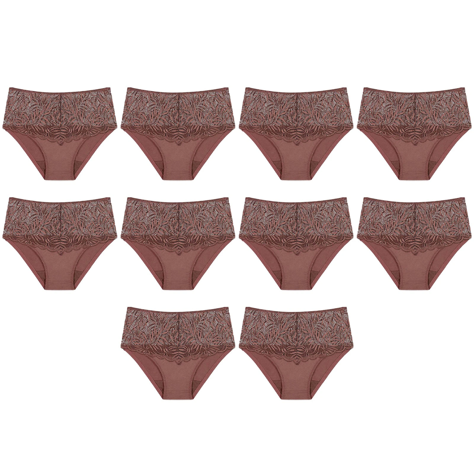 Triumph 10 Pack Essential Lace Maxi Womens Underwear Full Briefs Cacao Brown Bulk Undies