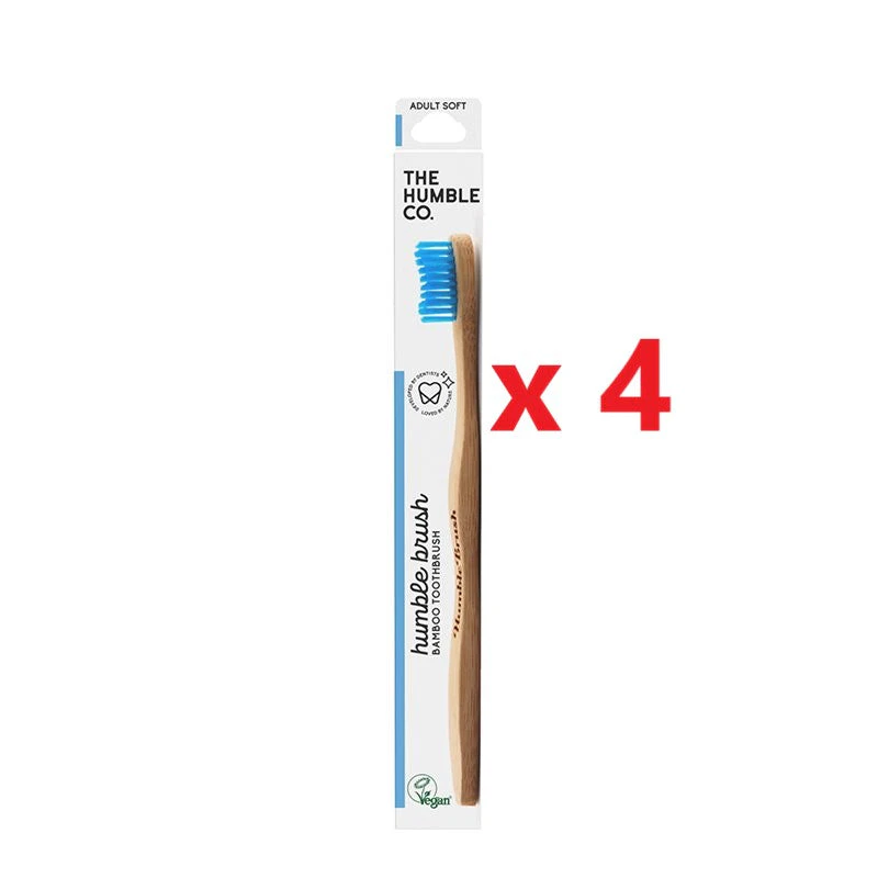 4 X The Humble Co. Bamboo Toothbrush - Soft - Blue