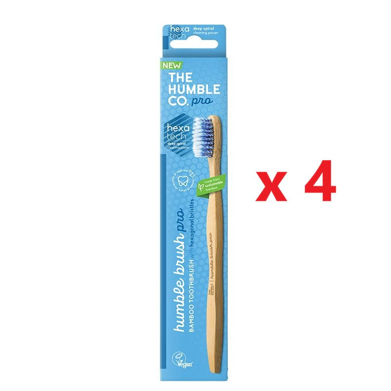 4 X The Humble Co. Pro Bamboo Toothbrush - Soft - Hexatech Blue