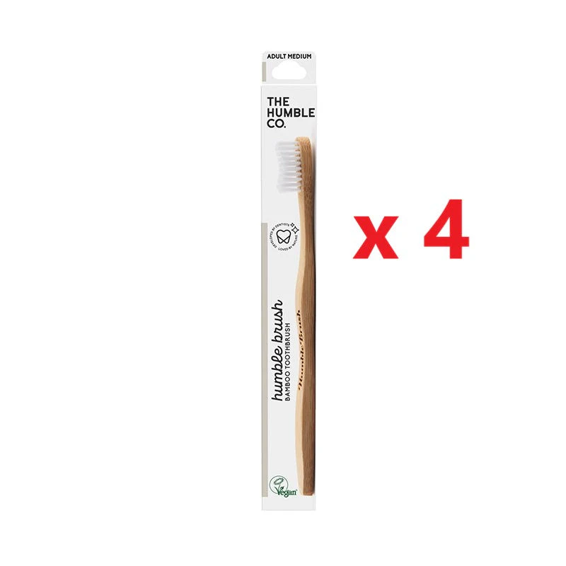 4 X The Humble Co. Bamboo Toothbrush - Medium - White