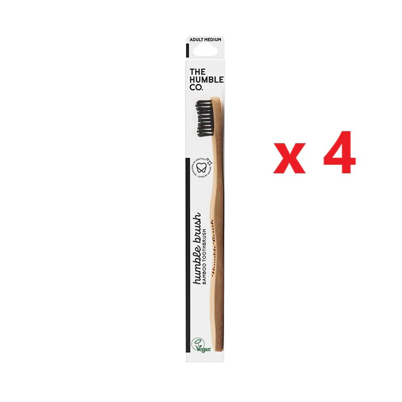 4 X The Humble Co. Bamboo Toothbrush - Medium - Black