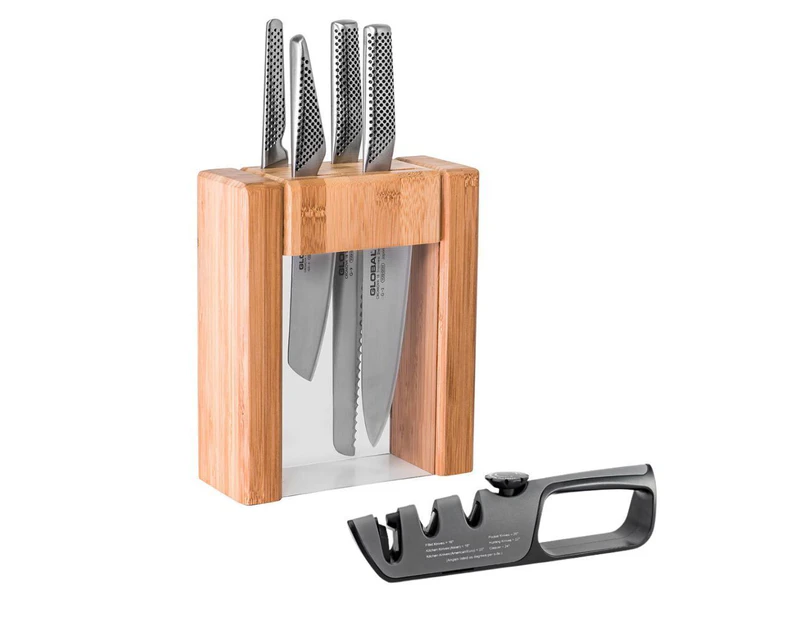 Global 79629 IKASU V Knife Block Set with Bonus Acuminate Adjustable Knife Sharp