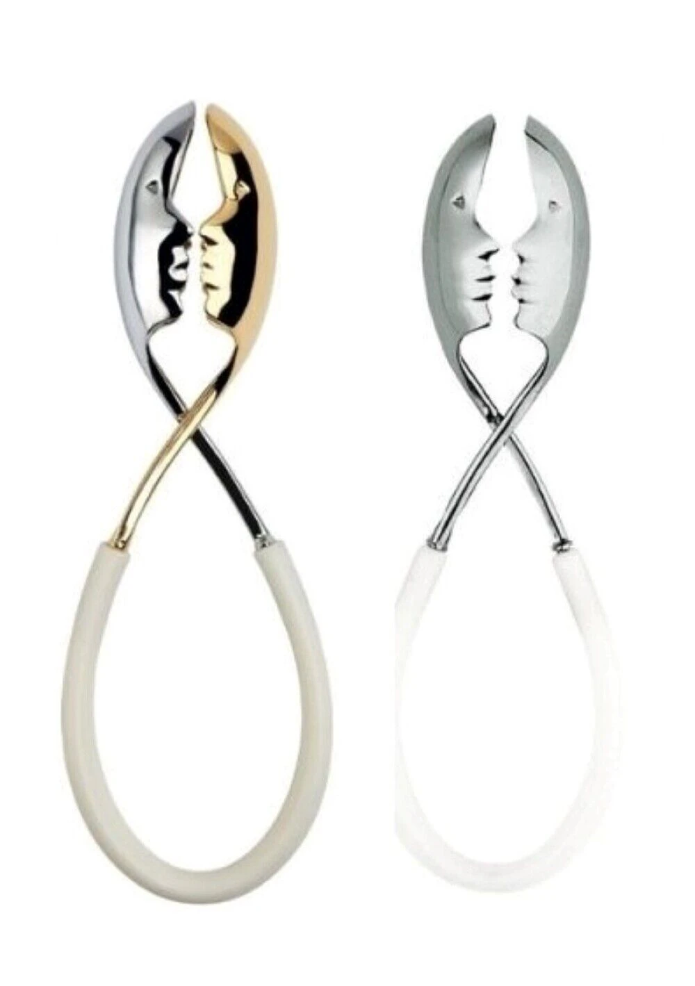 Bugatti Kiss Salad Tongs 2-piece Set - White/Gold/Chrome