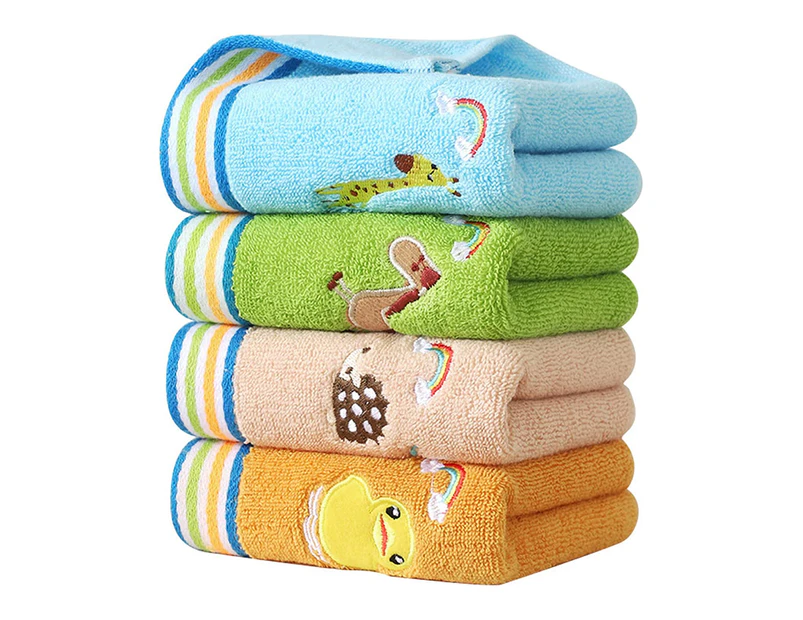 4 Piece Washcloth Kids Towels Soft 4 Colours Kids Bath Towels 100% Cotton Face Towels Baby Bath Towel for Kids (25 x 50 cm, Colourful Animal)