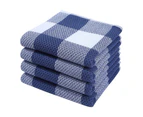 Set of 4 Cotton Plaid Tea Towels, Absorbent & Lint Free, Blue & White