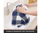 Set of 4 Cotton Plaid Tea Towels, Absorbent & Lint Free, Blue & White