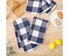 Set of 4 Cotton Plaid Tea Towels, Absorbent & Lint Free, Blue & White