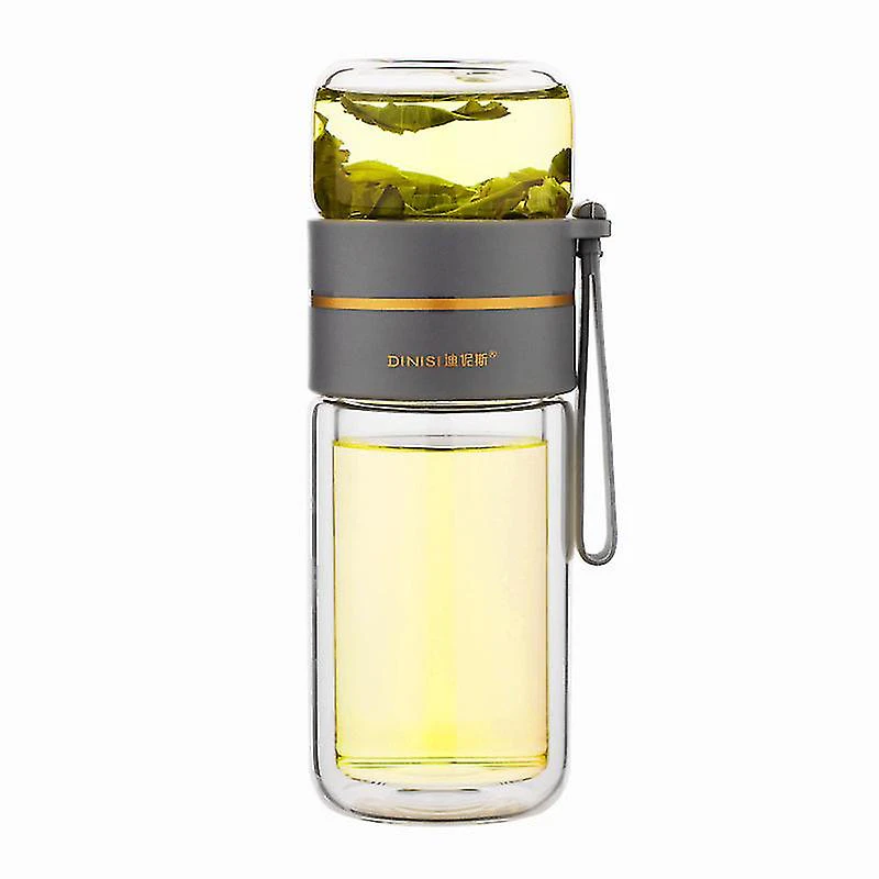 Double Wall Glass Tea Infuser Bottle Tea Tumbler With Infuser Portable Tea Bottle For Loose Tea Travel Tea Mug With Strainer Dual-use Tea Cup - Grey