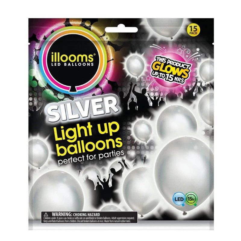 illooms Light-Up LED Balloon 15 Pack - Silver