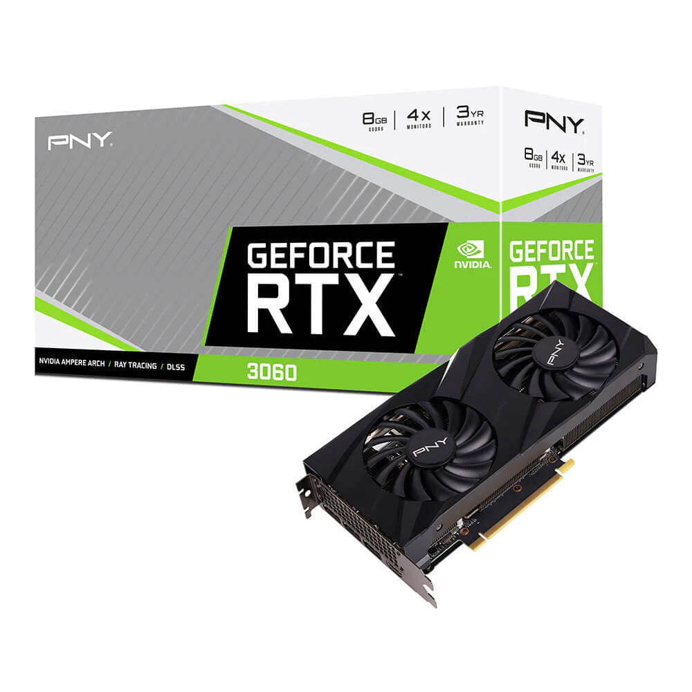 PNY nVidia GeForce RTX 3060 8GB Gaming VERTO Dual Fan 3584 Cuda 13201777MHz 15Gbps 8K@60Hz 3xDP HDMI1.2 4x Displays Video Graphic Card