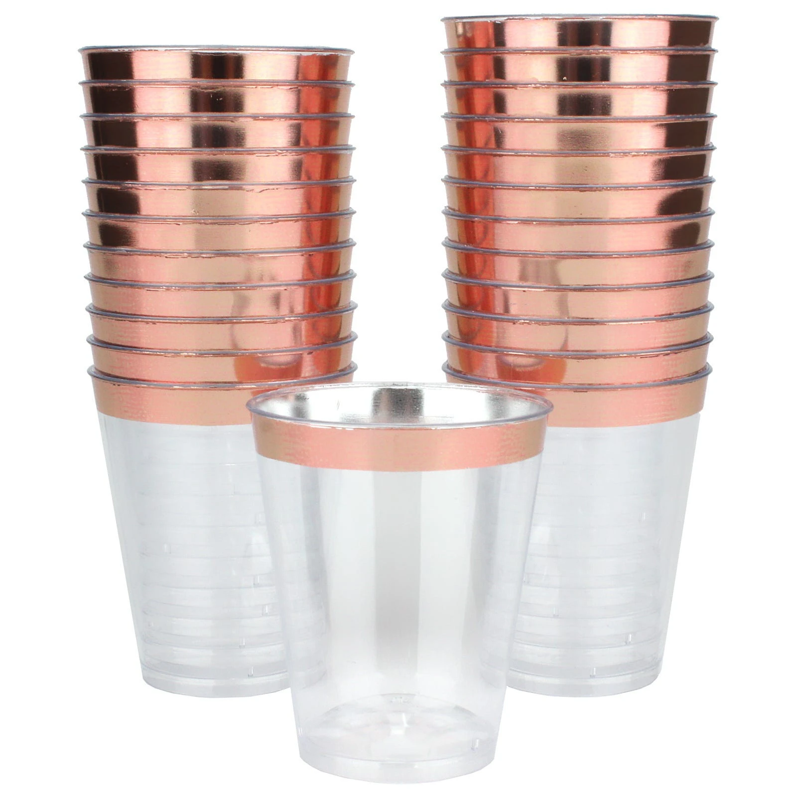 Rose Gold Trim Plastic Shot Glasses 70ml (Pack of 24)