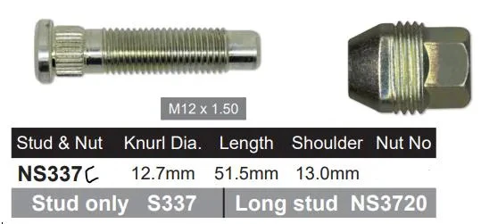 Nice NS337C Wheel Stud & Nut for Holden RG Colorado w/ Steel Wheels 2012 - 2020