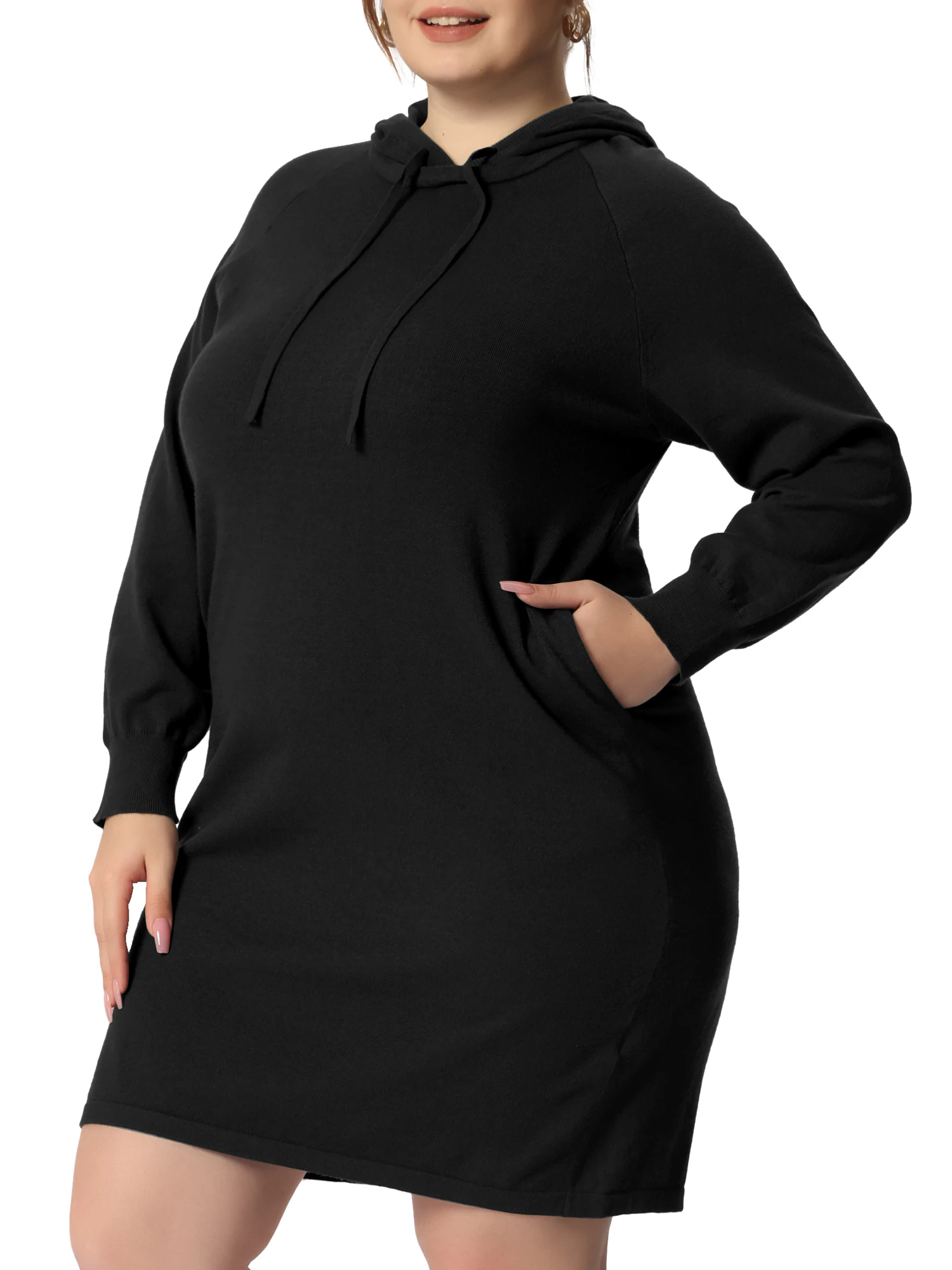 Agnes Orinda Plus Size Rib Knit Sweater Hooded Bodycon Jumper Dress