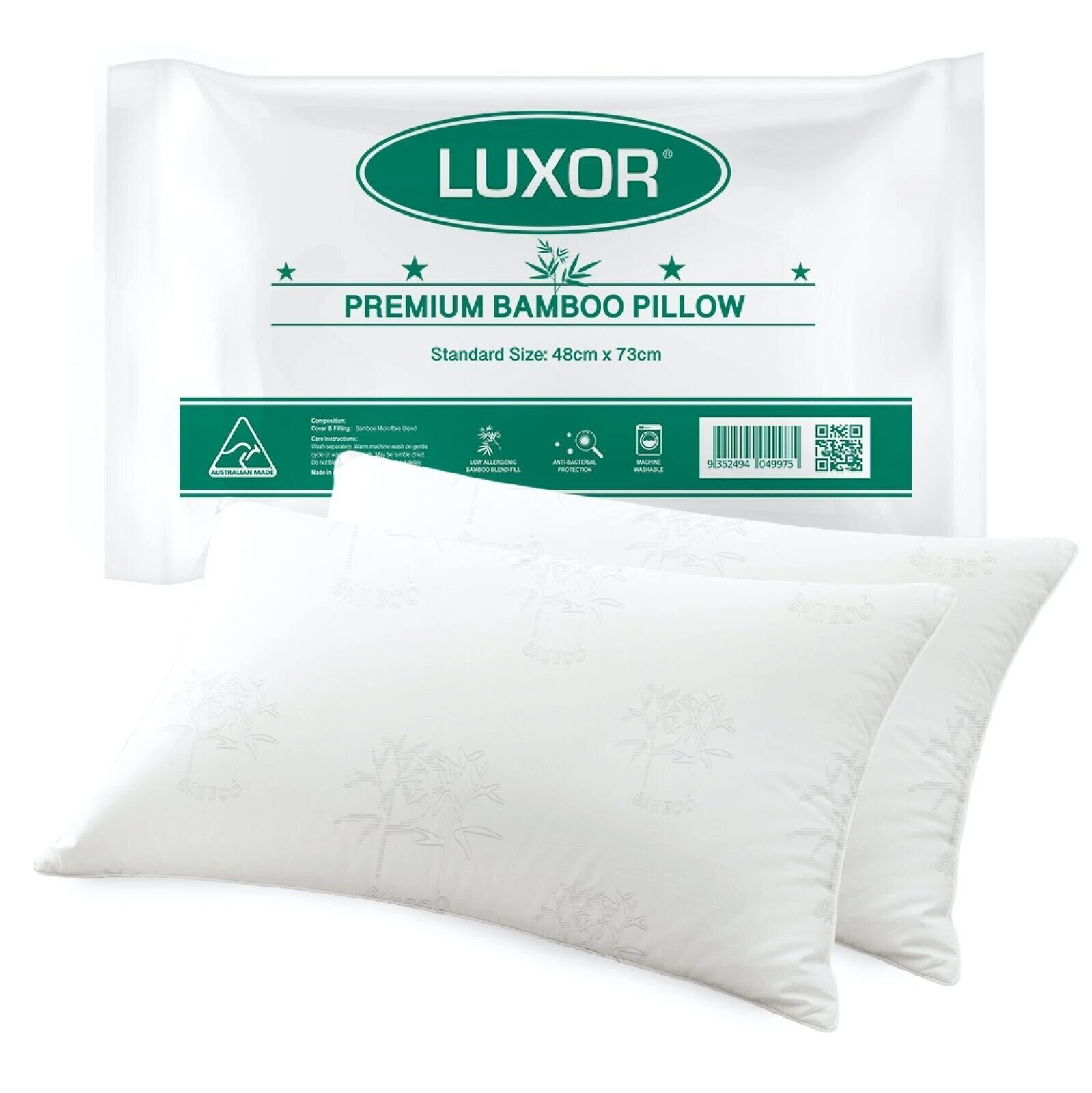 Australian Made Luxor Twin Pack Bamboo Cooling Pillow Standard Size