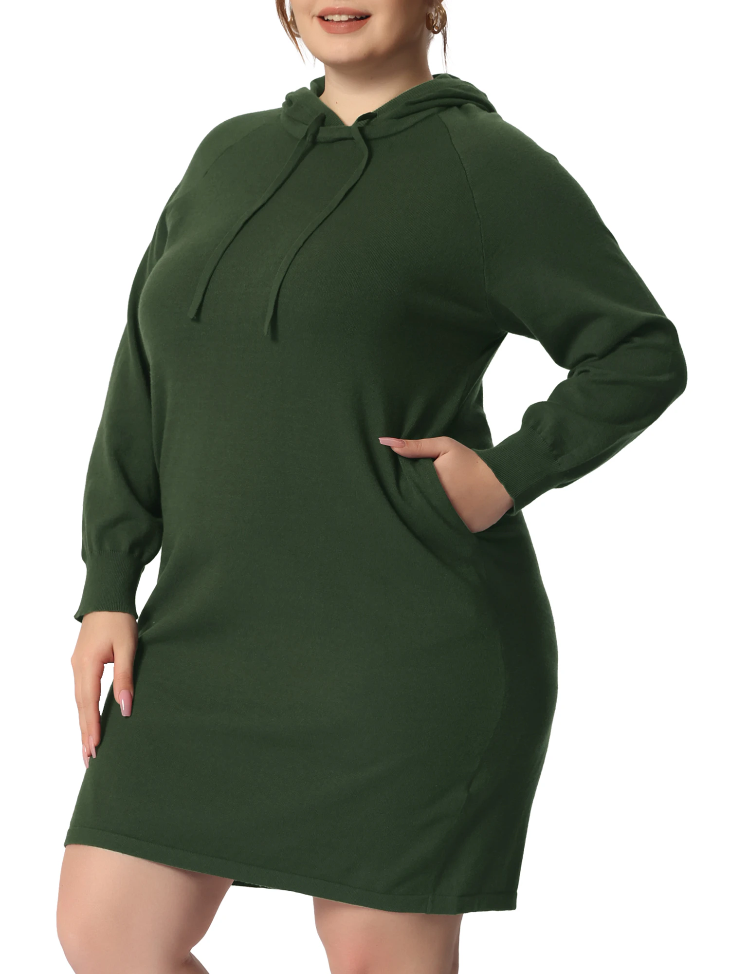 Agnes Orinda Plus Size Rib Knit Sweater Hooded Bodycon Jumper Dress