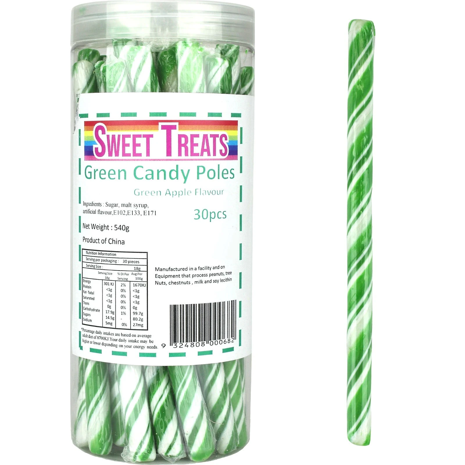 Green Swirl Candy Poles (Pack of 30)