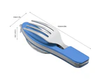 4 In 1 Stainless Steel Folding Portable Knife Fork Spoon Set For Camping Picnic Blue