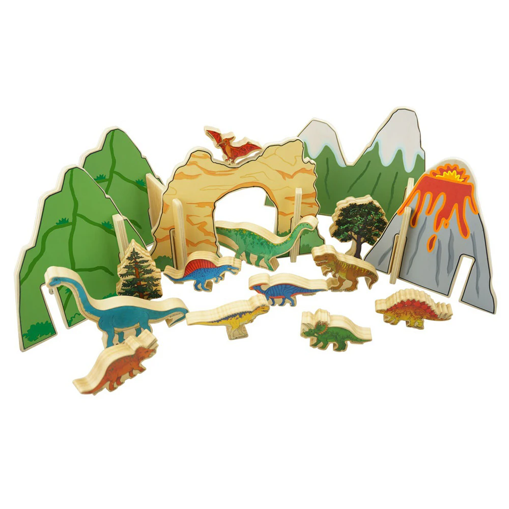 20pc Freckled Farm The Happy Architect Dinosaurs Kids Wooden Toy Fun Play 2+