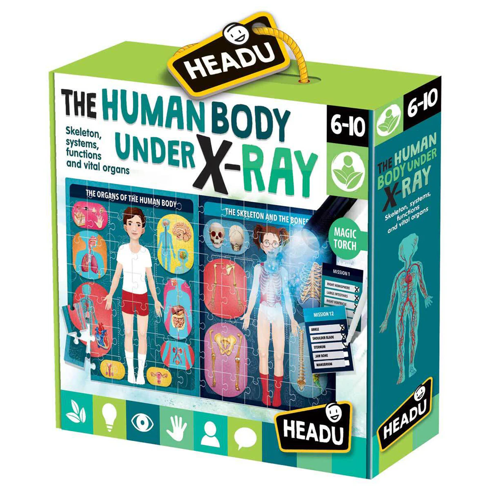 84pc Headu The Human Body Under X-Ray 60x35cm Puzzle Kids Activity Kit 6-10y