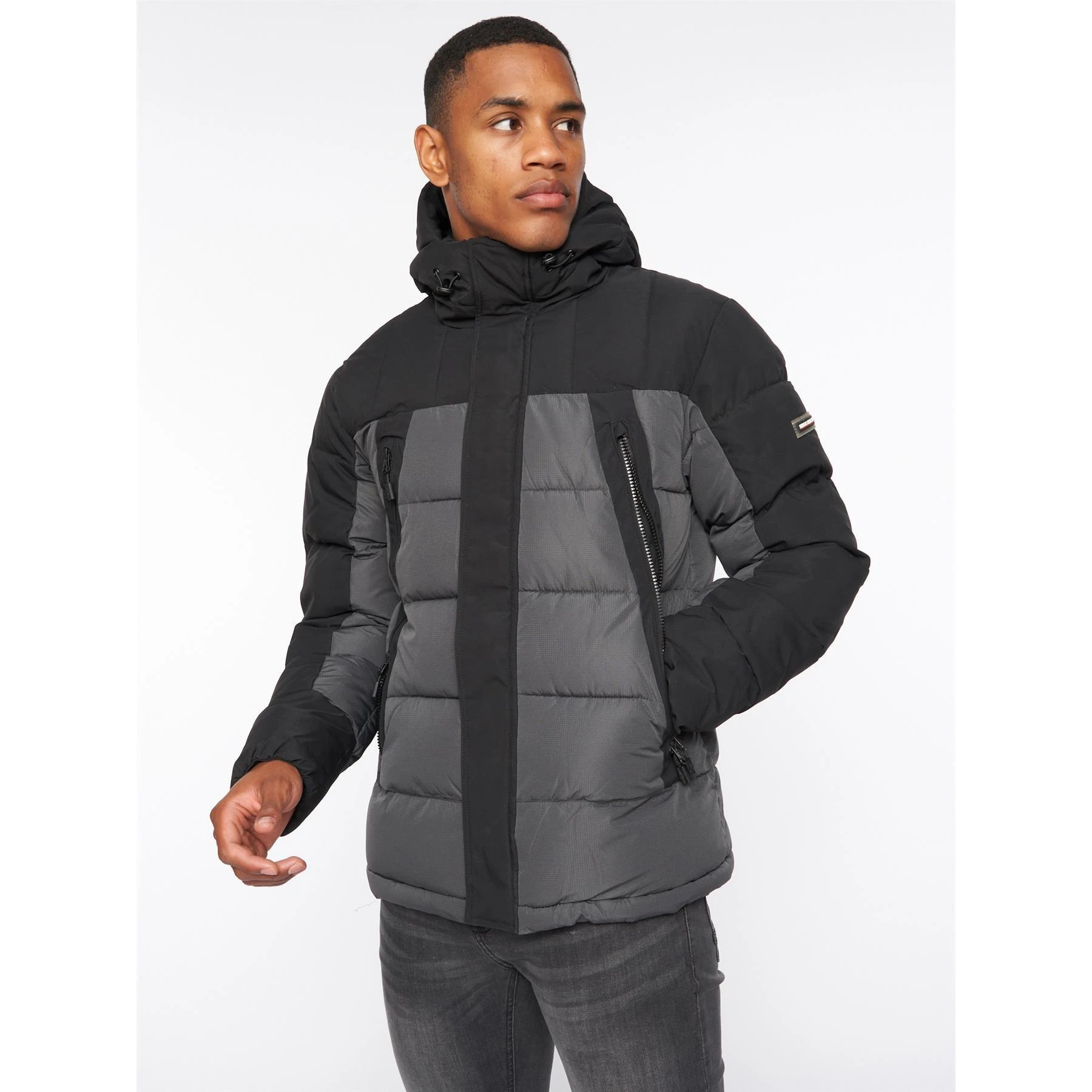 Kings Will Dream Mens Deyton Colour Block Short Puffer Jacket (Asphalt) - BG1481