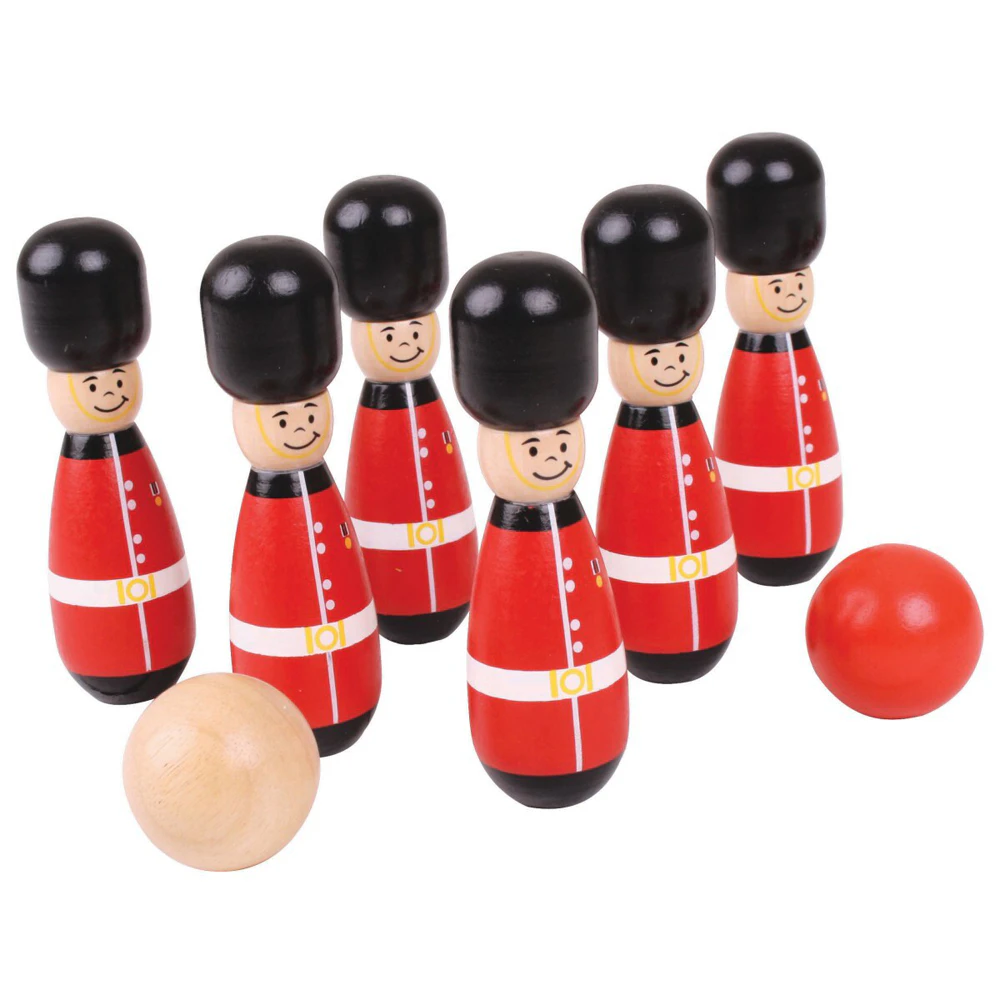 8pc Bigjigs Toys Guardsman Bowling Pins Skittles w/Balls Kids Wooden Play Toy 2+