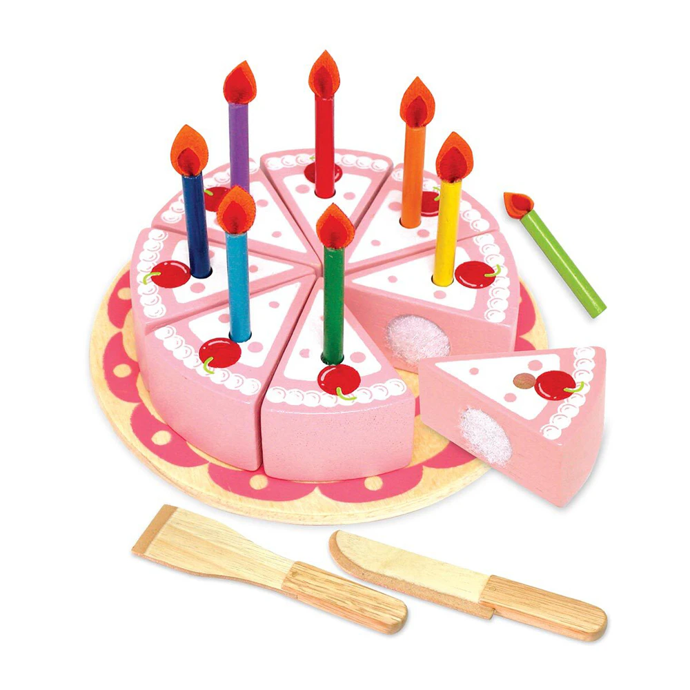 Im Toy Wooden 8-Slice Party Cake w/ Candles Set Kids/Children Pretend Toy 36m+