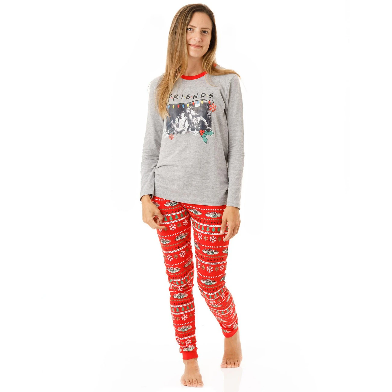 Friends Womens Christmas Long Pyjama Set (Red) - NS8432