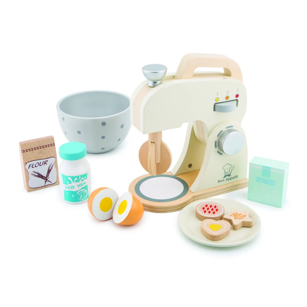 New Classic Toys Baking Set Kitchen/Mixer Kids Wooden Pretend Toy White 36m+