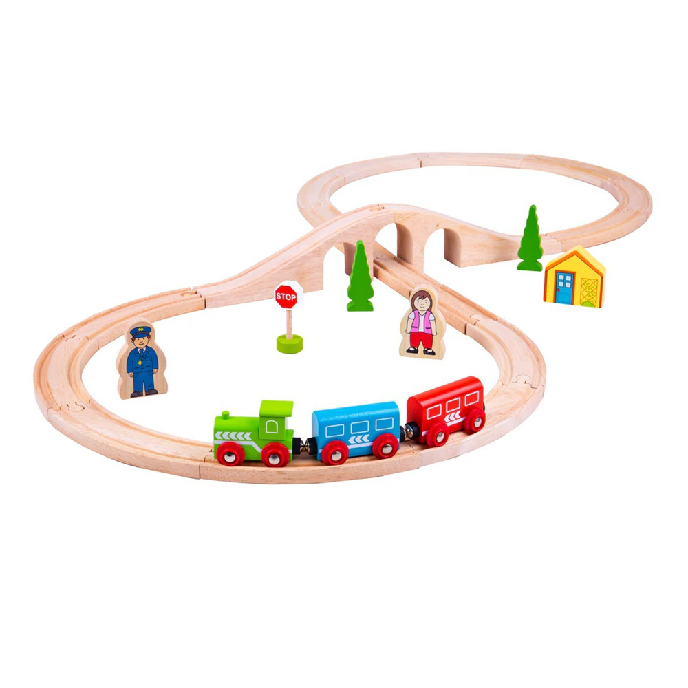 Bigjigs Rail Figure of Eight Train Set Kids/Children Interactive Wooden Toy 3y+