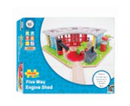 Bigjigs Rail 41cm Five Way Engine Shed Kids Wooden Toy Railway Accessory 3y+