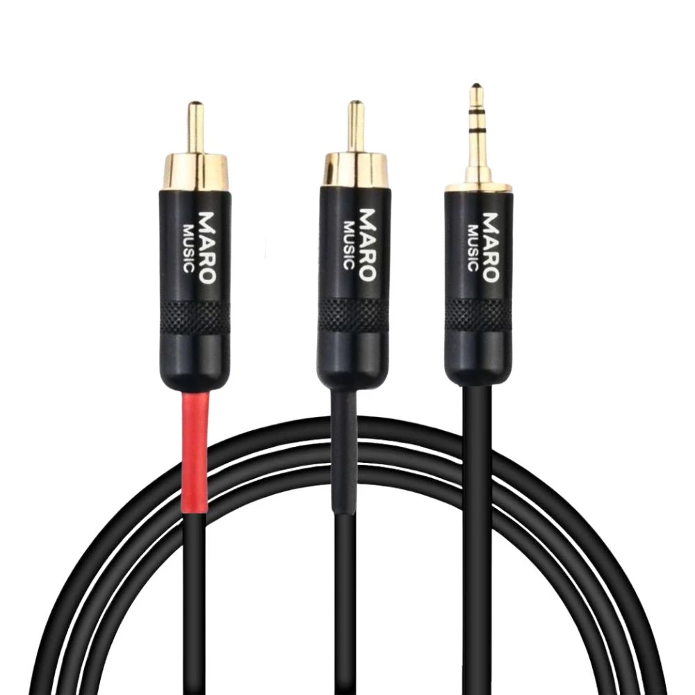 Maro Music 3.5mm to 2 RCA Male Adapter Audio Stereo Cable Y Splitter Aux Headphone Jack 2RCA for Subwoofer, Speakers, 10ft