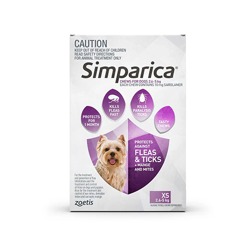 Simparica for Very Small Dogs 2.5 to 5 Kg (Purple) 3 Chews