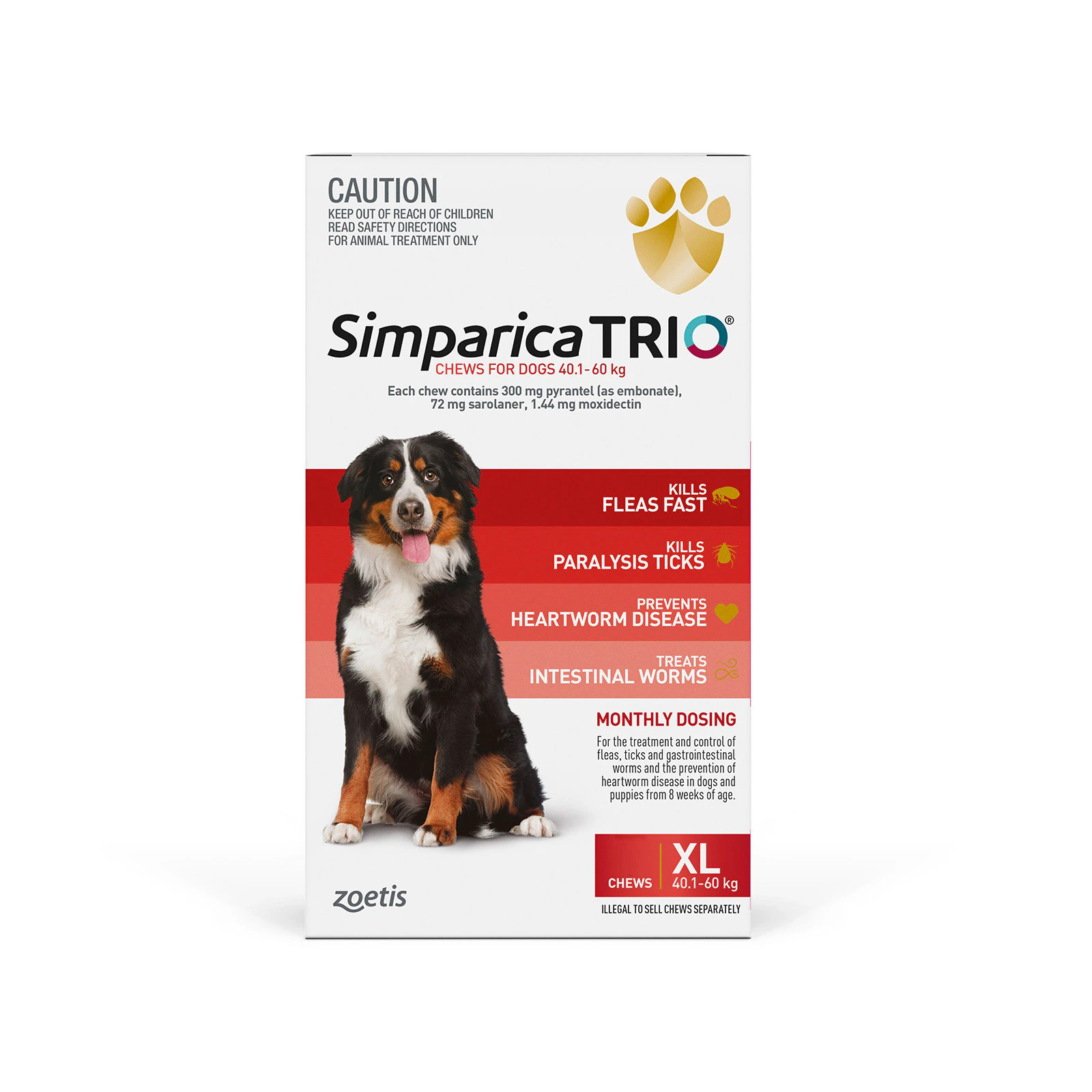 Simparica TRIO for Extra Large Dogs 40.1 to 60 Kg (Red) 6 Chews