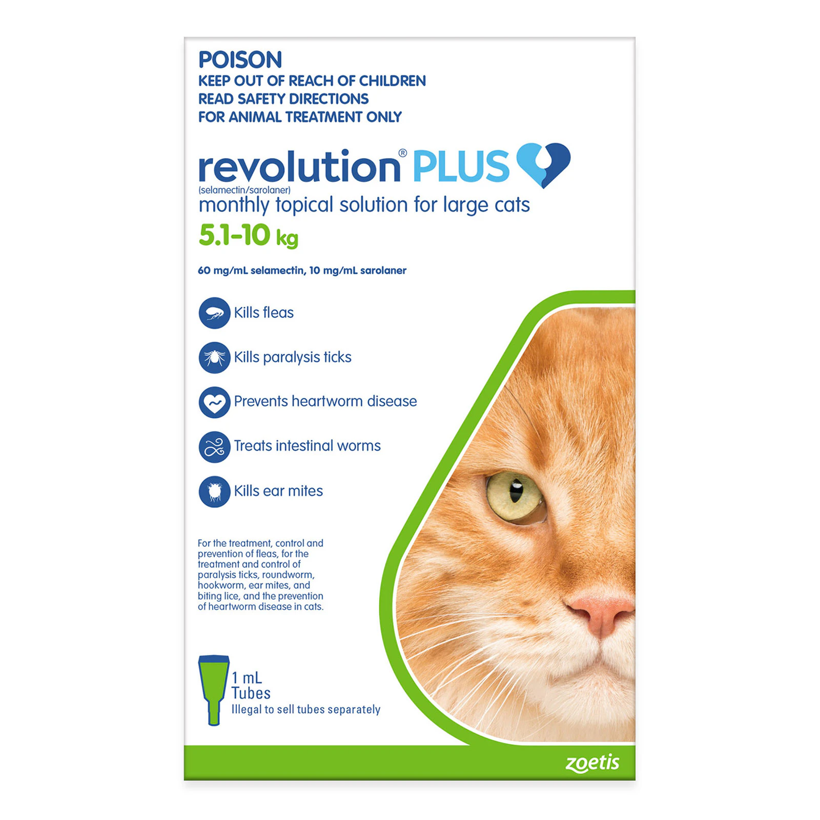 Revolution Plus for Large Cats 5 to 10 Kg (Green) 3 Pipettes