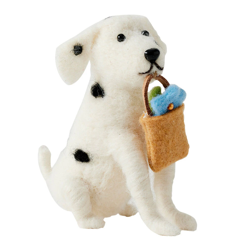 Jiggle & Giggle 9cm Wool/Polyfoam Spotty Felt Dog Figurine/Animal Decor White