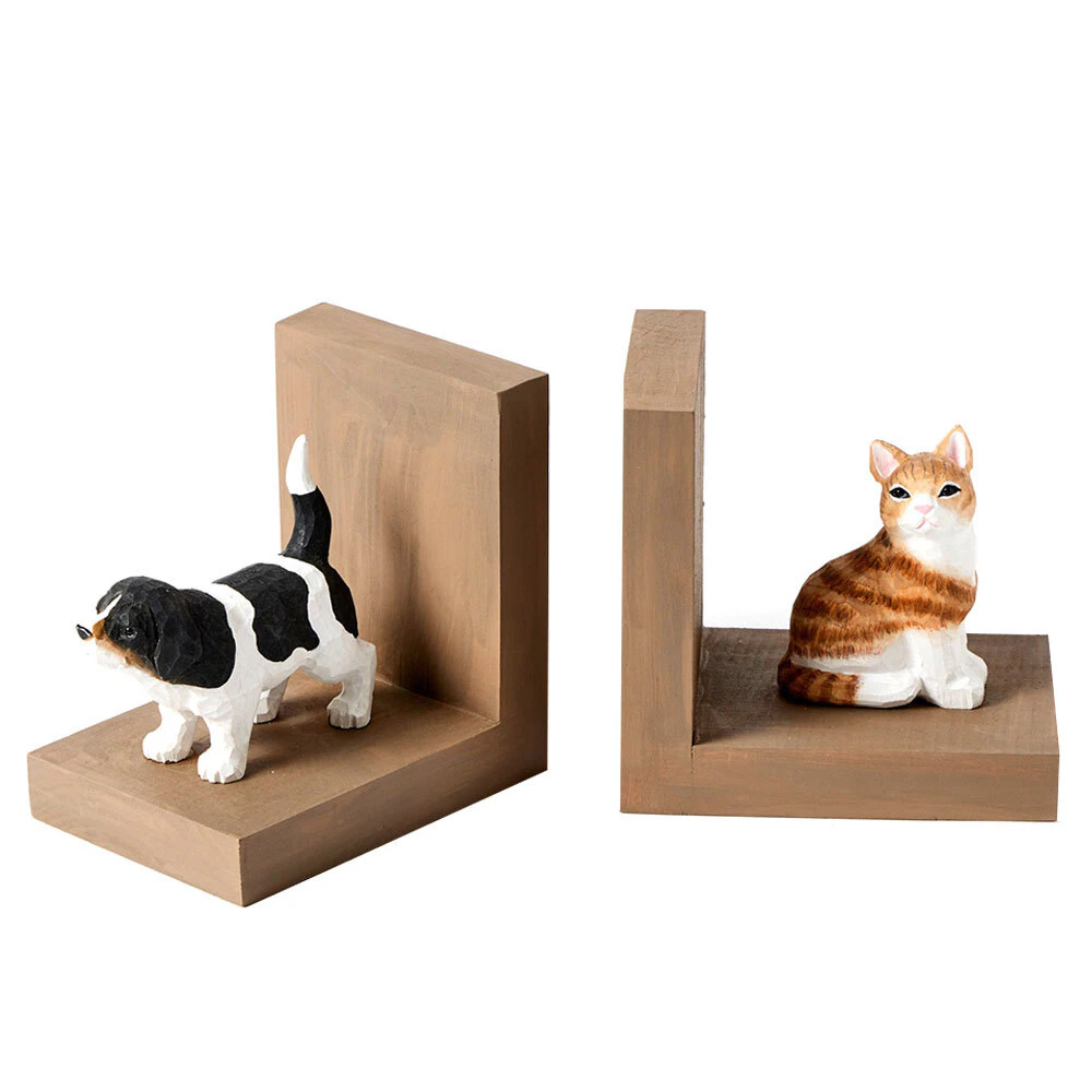 2pc Nordic Kids 14cm Birch Wood Farm Bookends/Book Holder Decor Set Tan/Black