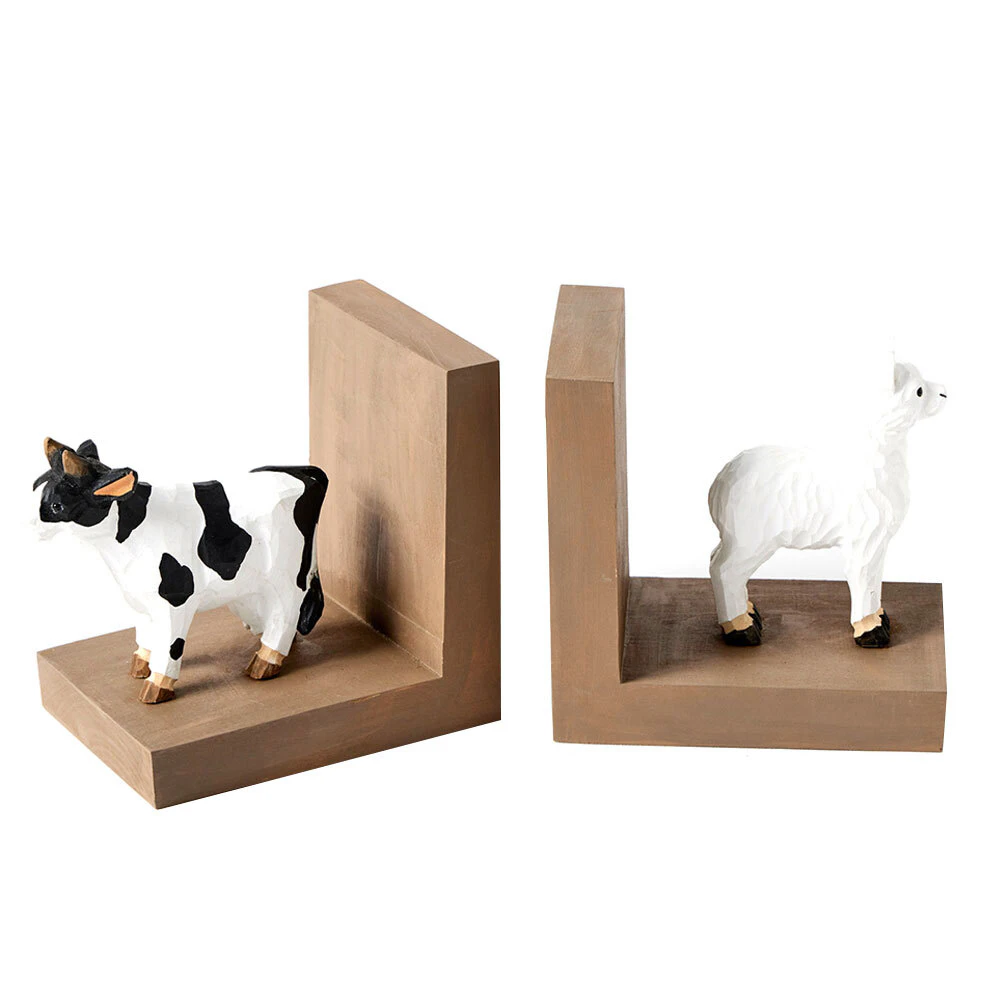 2pc Nordic Kids 14cm Birch Wood Farm Bookends/Book Holder Decor Set White/Black