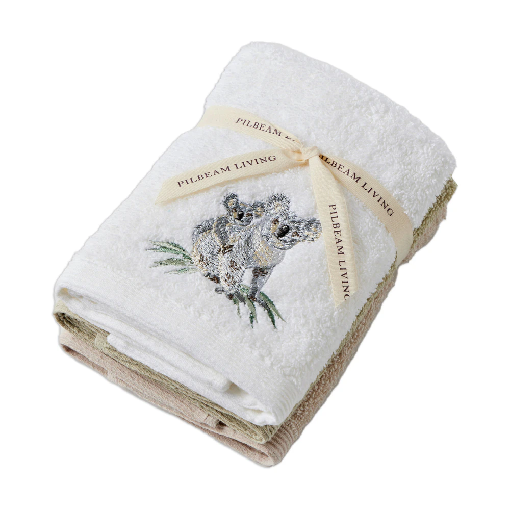 3pc Pilbeam Living Cotton Koala Face Washer Home/Bath Hand Towel Soft Cloth Set