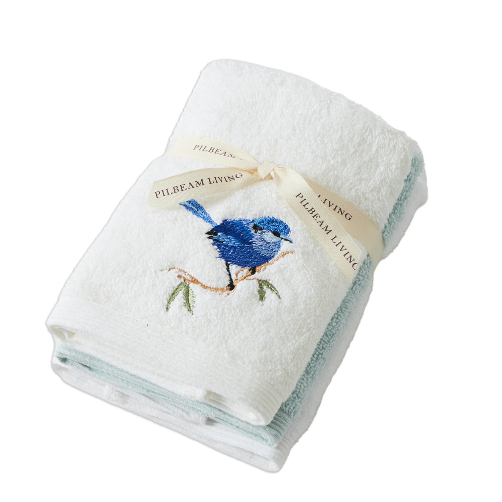 3pc Pilbeam Living Cotton Blue Wren Face Washer Home/Bath Hand Towel Cloth Set