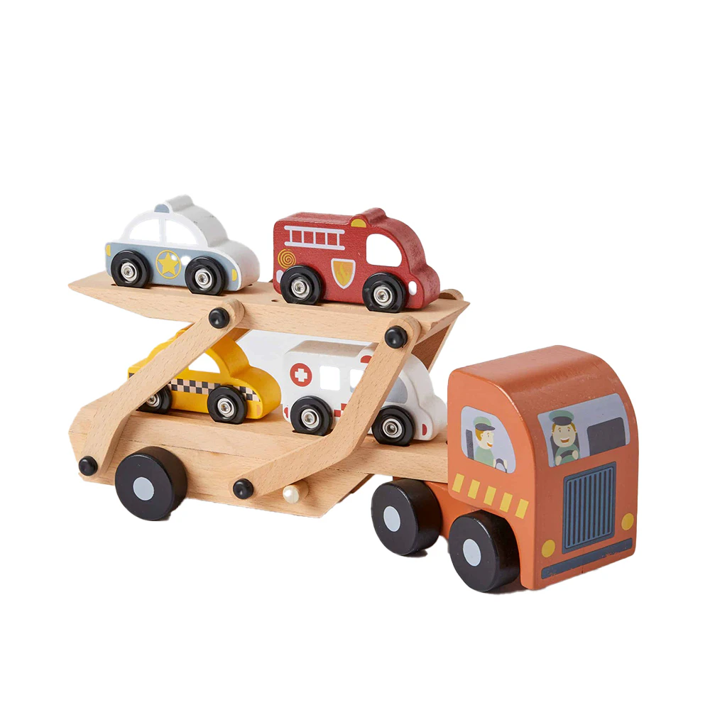 Zookabee Wooden Car Carrier Interactive Kids Pull Along Imaginitive Play Toy 3y+