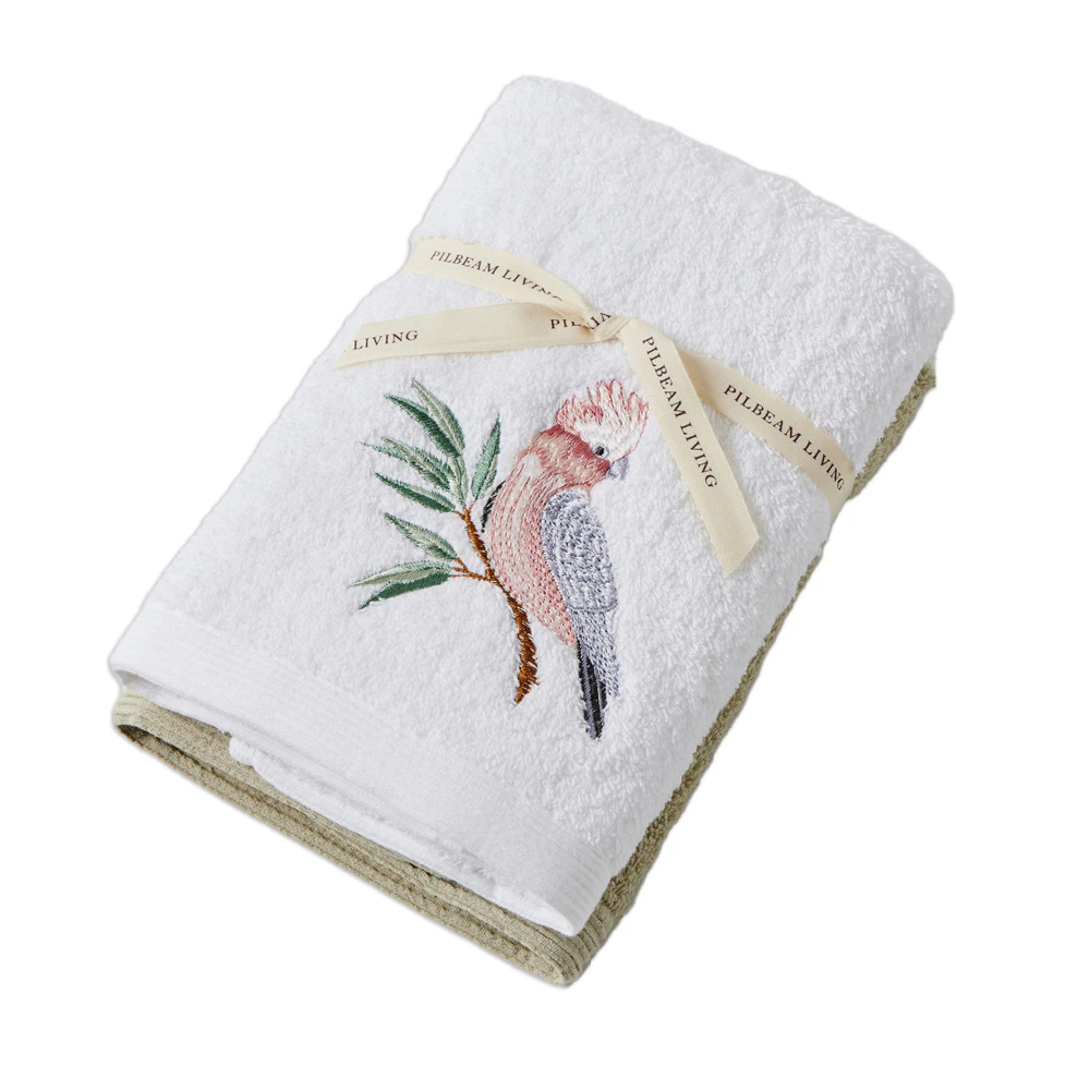 2pc Pilbeam Living Cotton Galah Hand Towel Home/Bathroom Cloth Set White/Green