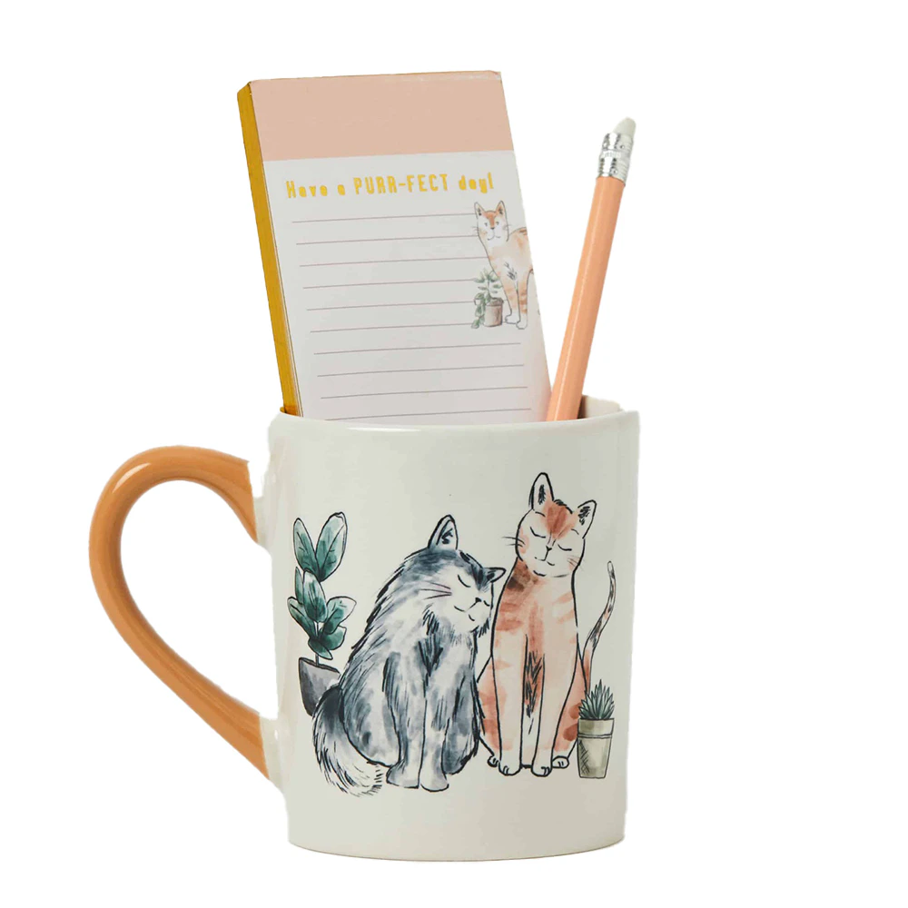 3pc Pilbeam Living Purrfect 400ml Ceramic Mug/Notepad/Pencil Stationery Gift Set