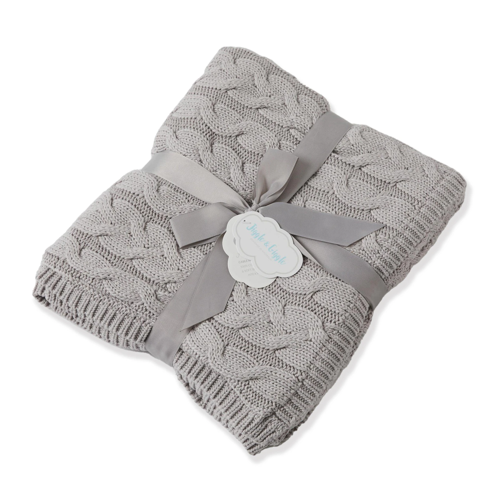 Jiggle & Giggle Aurora Cable Knit 90cm Cotton Baby/Toddler Blanket Silver/Cream