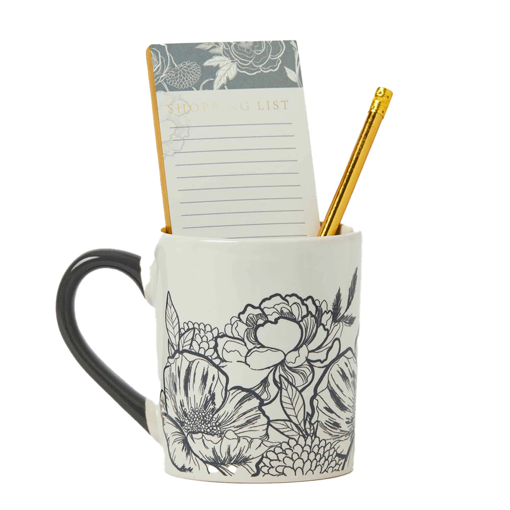 3pc Pilbeam Living Noir 400ml Ceramic Mug/Notepad/Pencil Stationery Gift Set