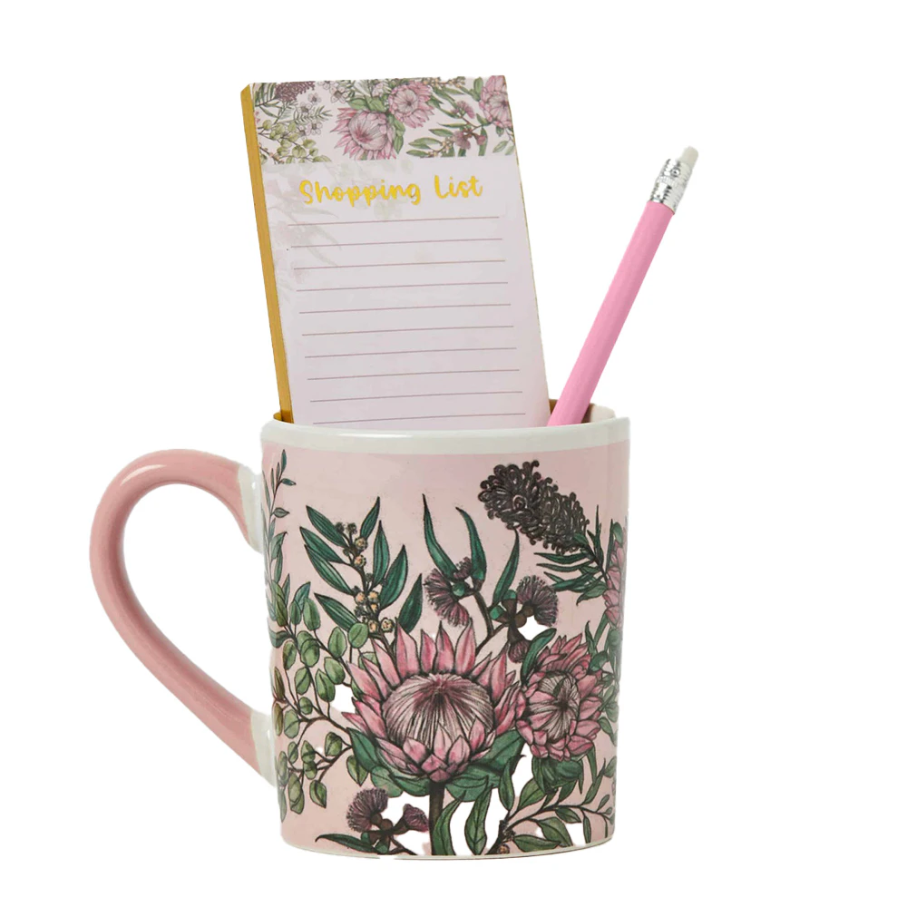 3pc Pilbeam Living Flora 400ml Ceramic Mug/Notepad/Pencil Stationery Gift Set