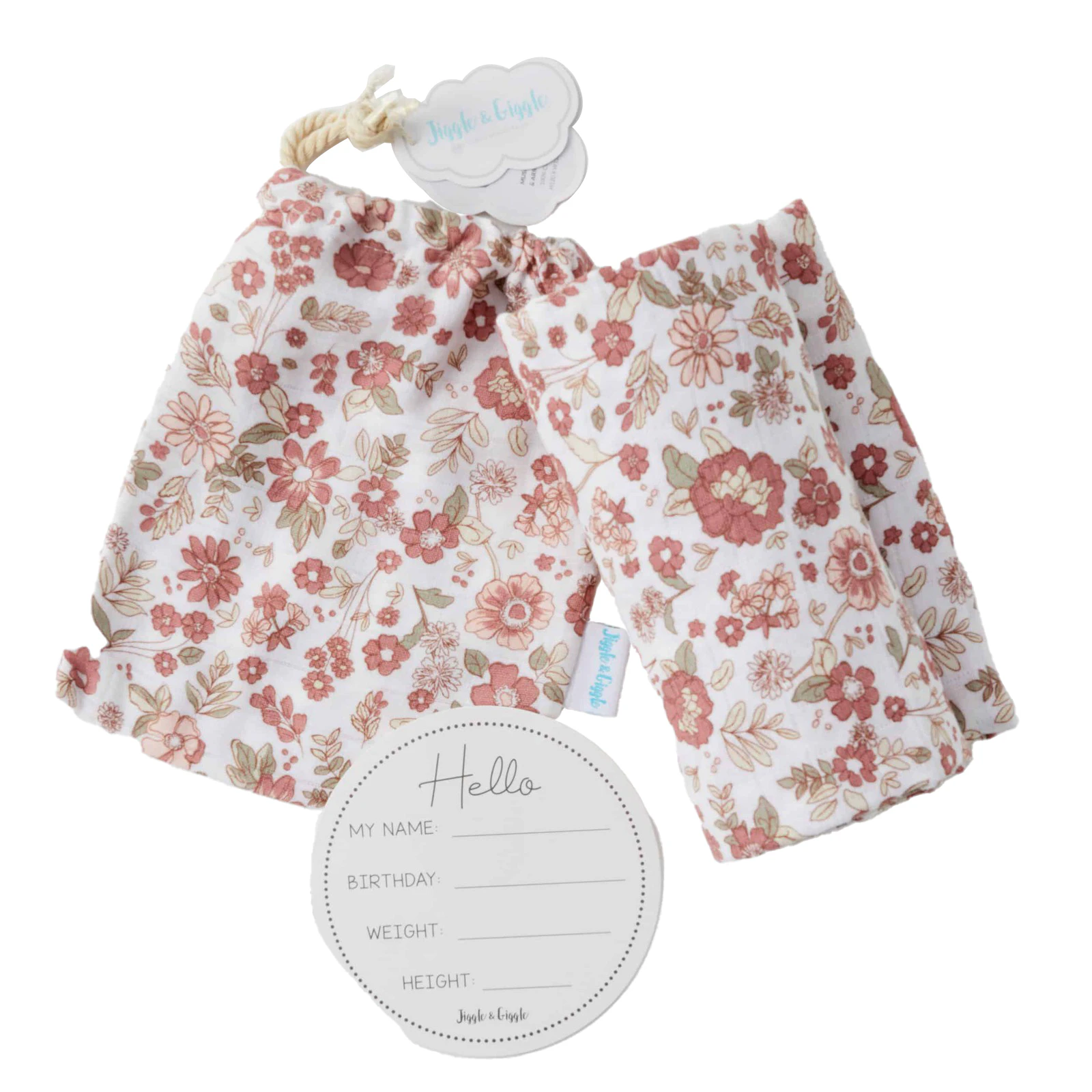 2pc Jiggle & Giggle Juliet Baby/Kids Cotton Muslin Wrap & Arrival Card w/ Bag