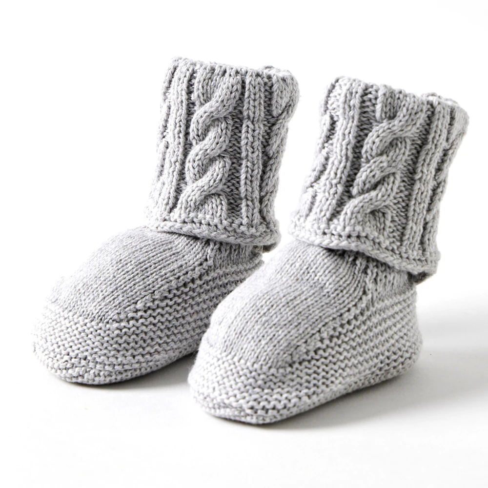 Jiggle & Giggle Cotton Cable Knit Booties Baby/Infant Newborn Shoe Grey 0m+ - Grey