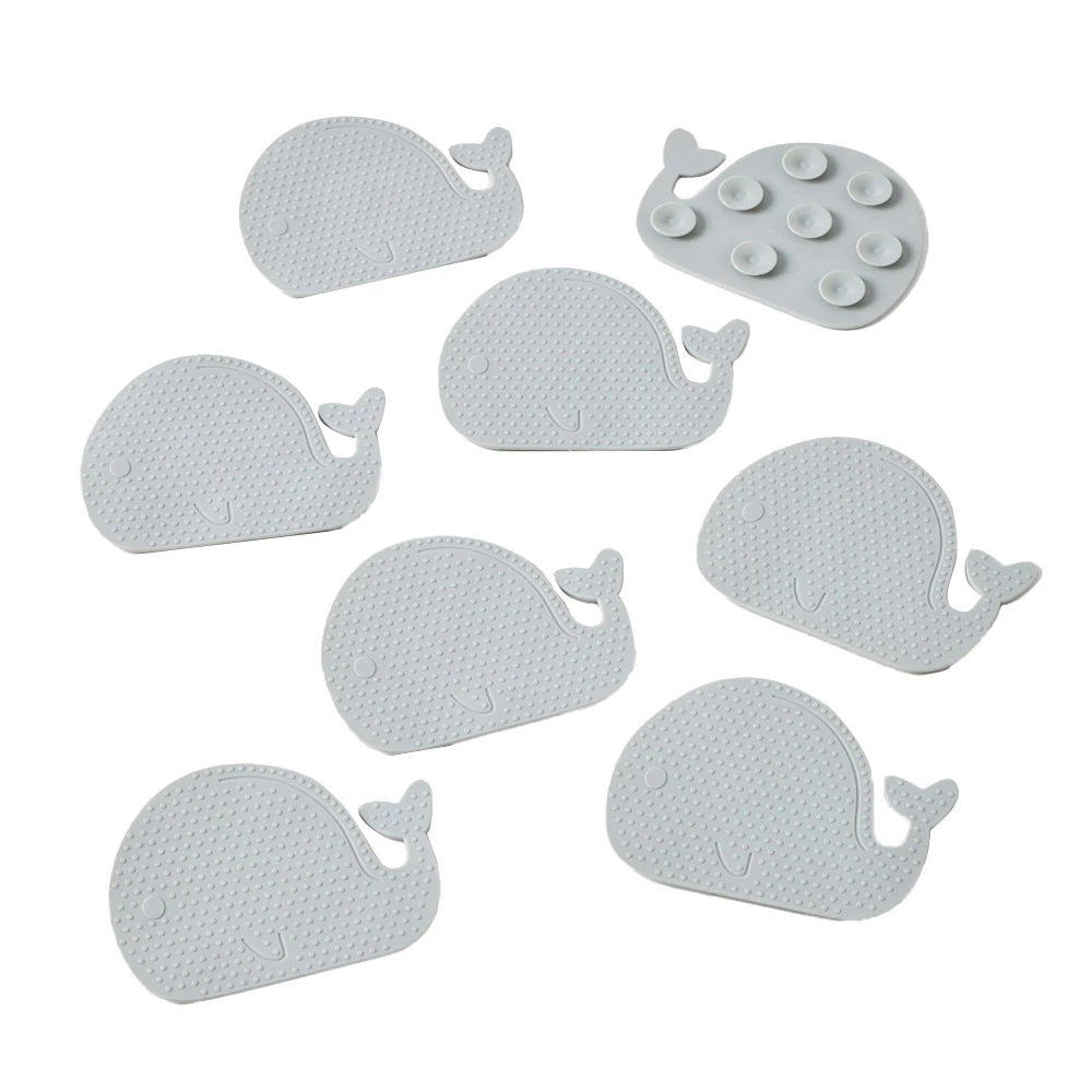 8pc Nordic Kids Baby Bath Time Anti-Slip Textured Suction Cup Whale Pads Set 0y+