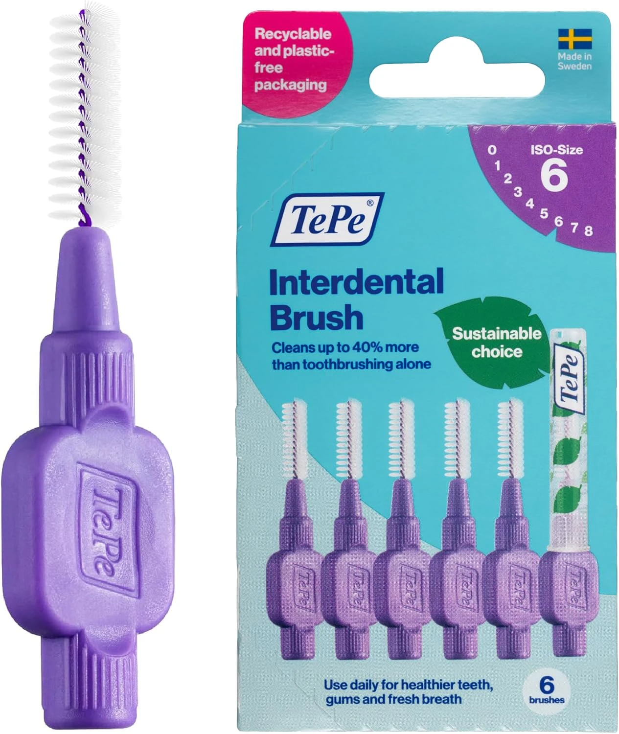 TePe Interdental Brush - Large Purple (1.1mm)  Size 6 6Pack